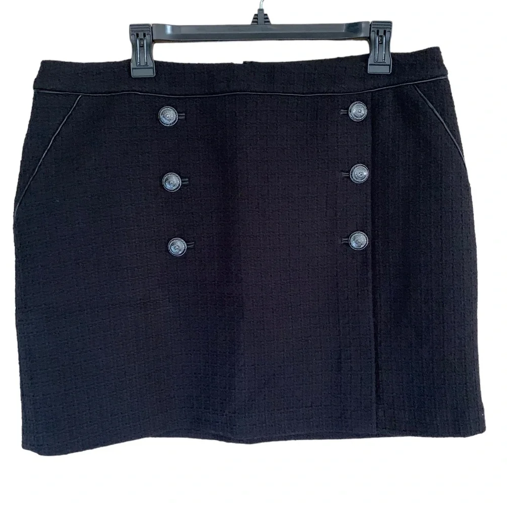 White House Black Market Black Boot Skirt Silver Buttons Cotton Women Size 14